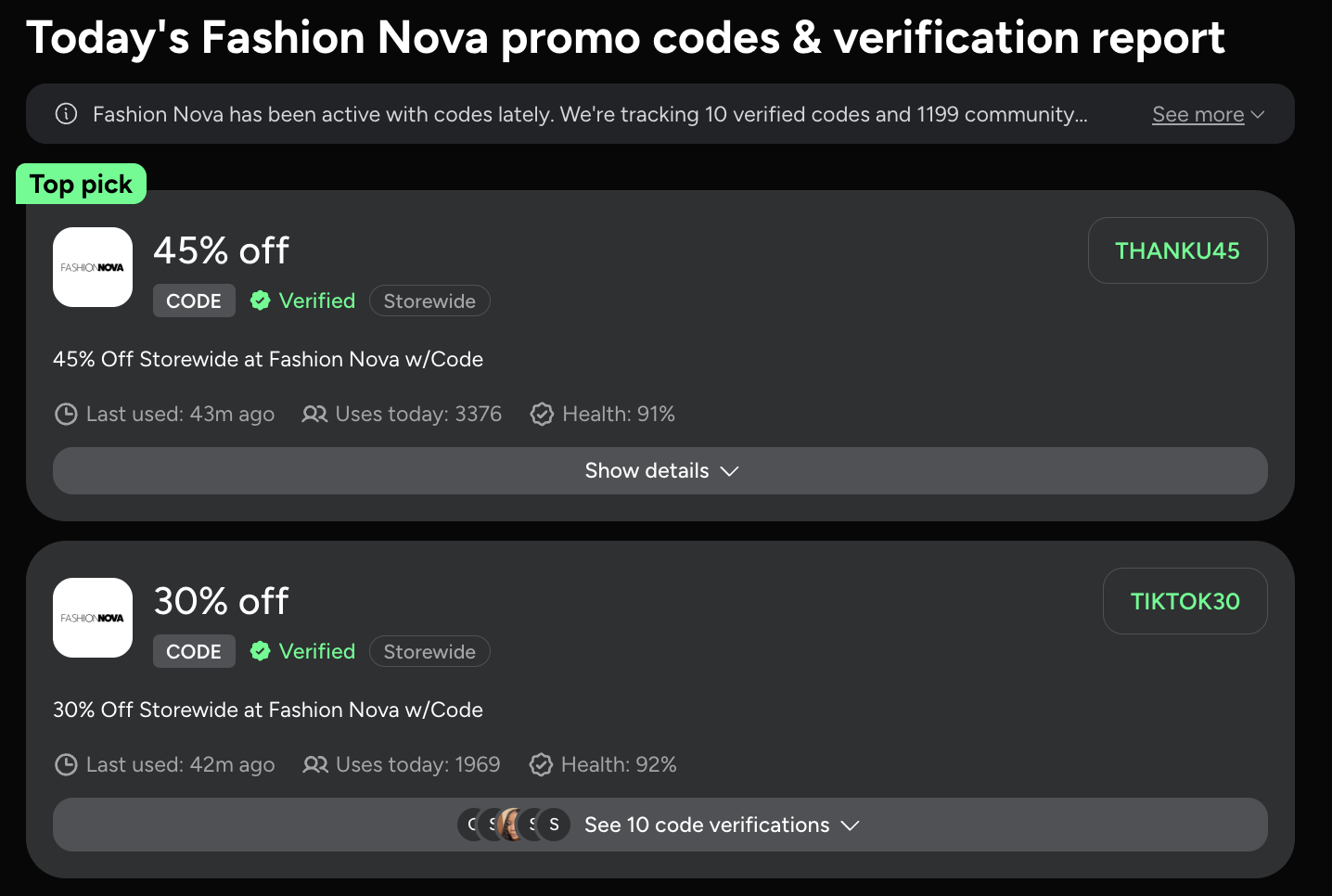 Promo code lifespan by code type