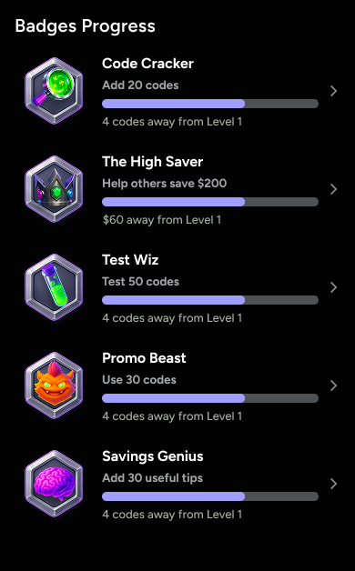 Page of badges