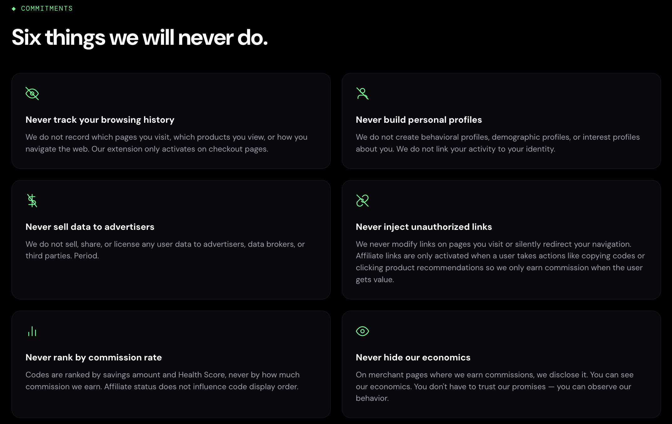 SimplyCodes privacy policy - 6 things it will never do