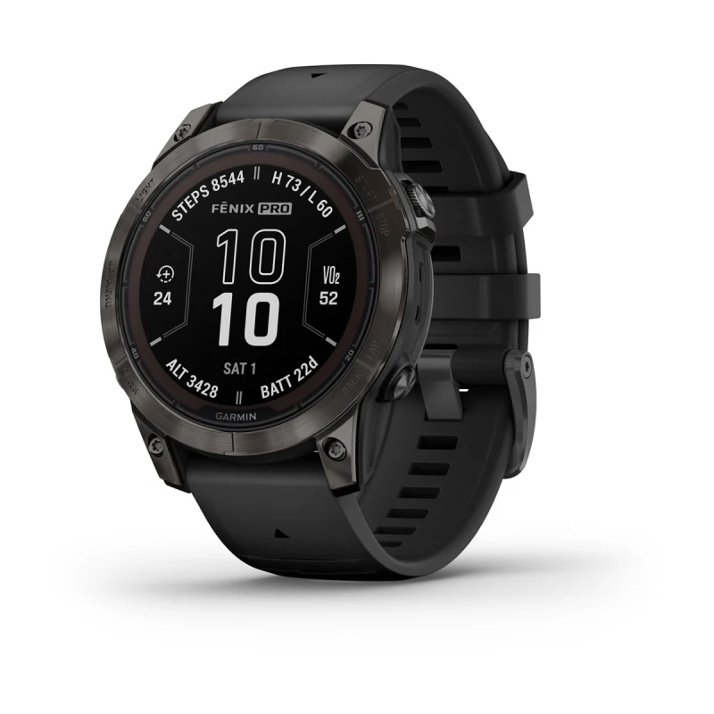 A Garmin Fenix 7 pro watch in black