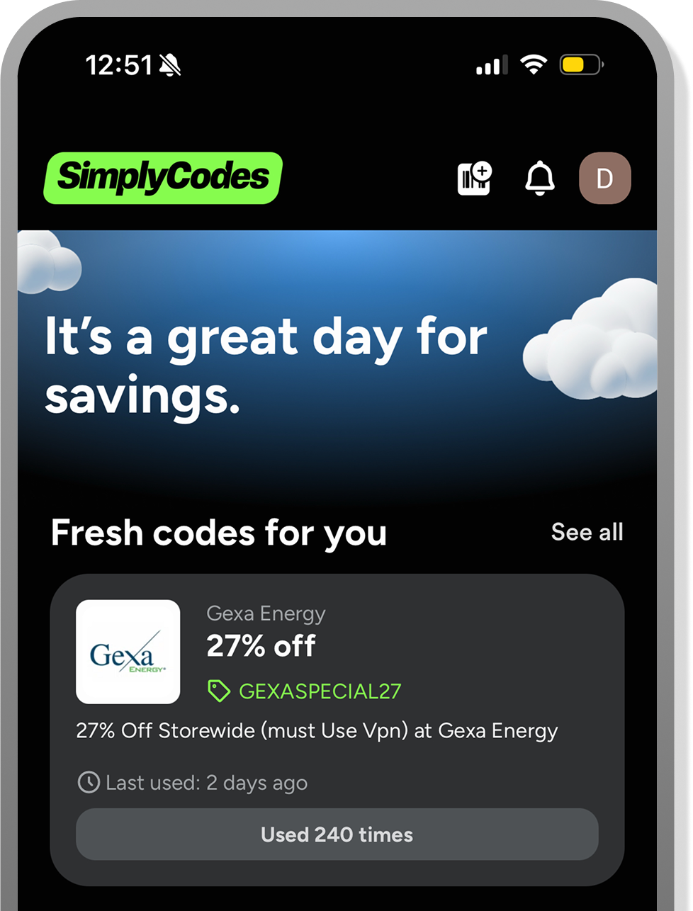 Barcode plus button on top right of SimplyCodes app to add a code