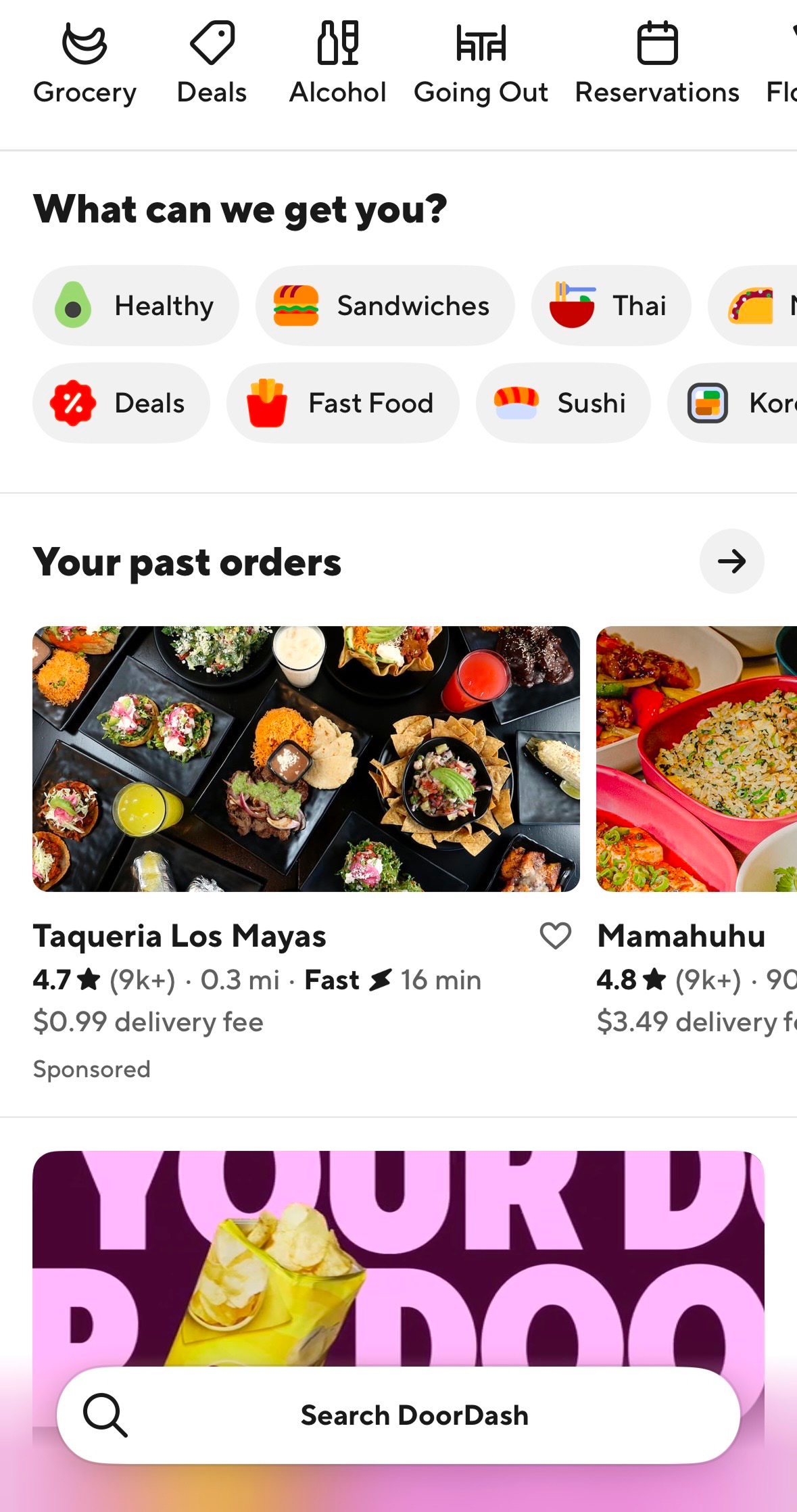 Deals tab on DoorDash