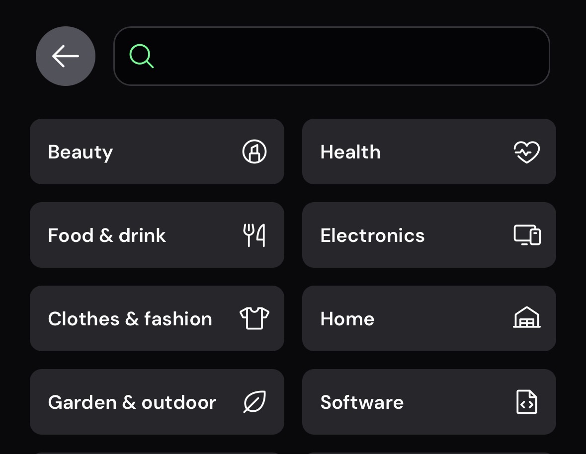 Searching for a store in the SimplyCodes mobile app Shop tab