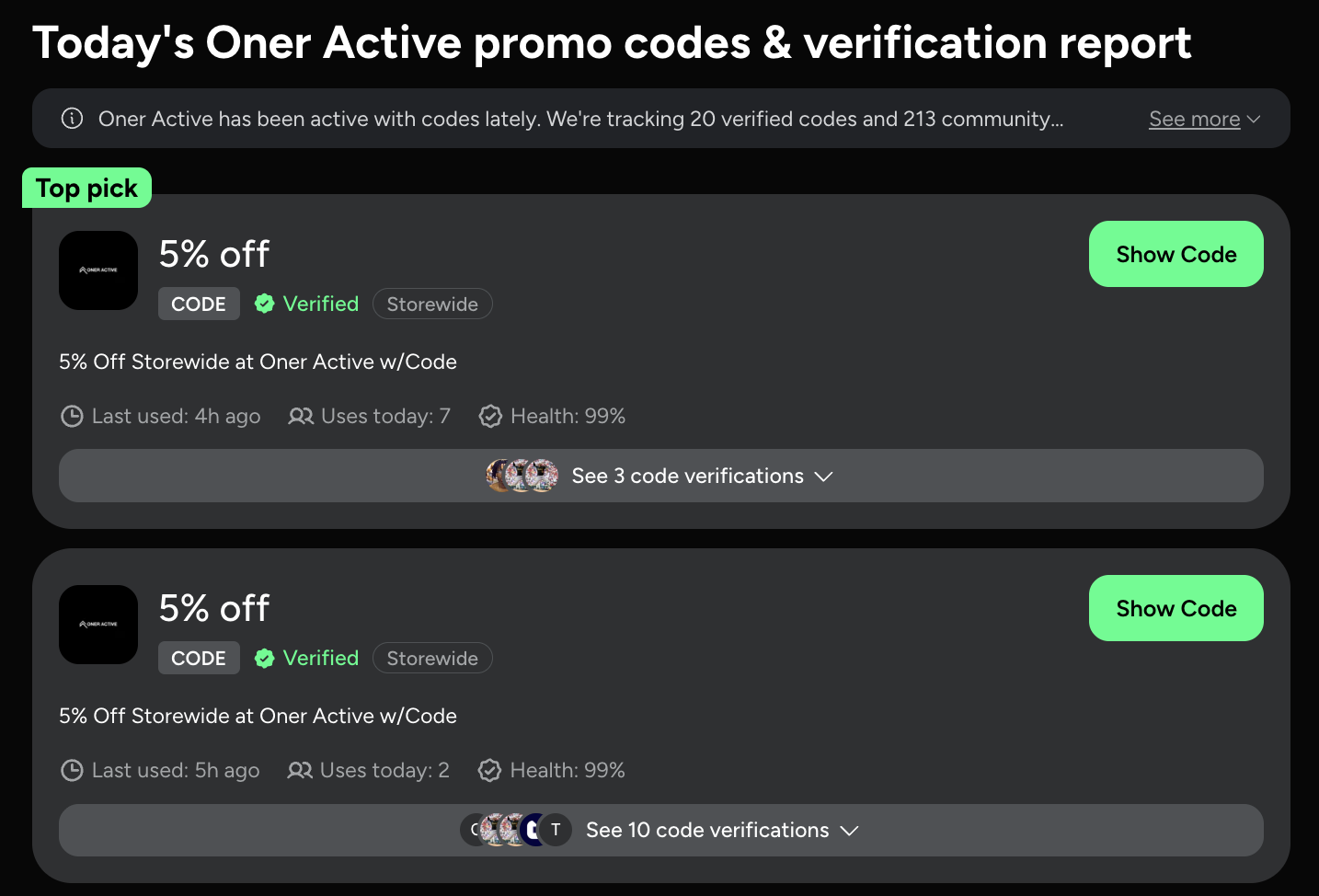 Oner Active promo codes on SimplyCodes