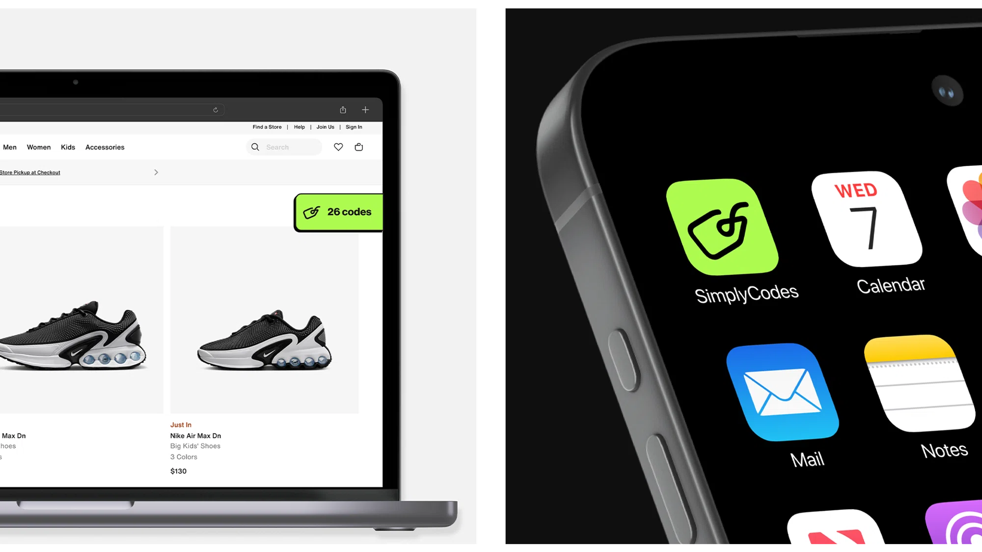 Logo mockups of the new Simplycodes re-branded logo in it's browser extension and mobile app coupon tools.