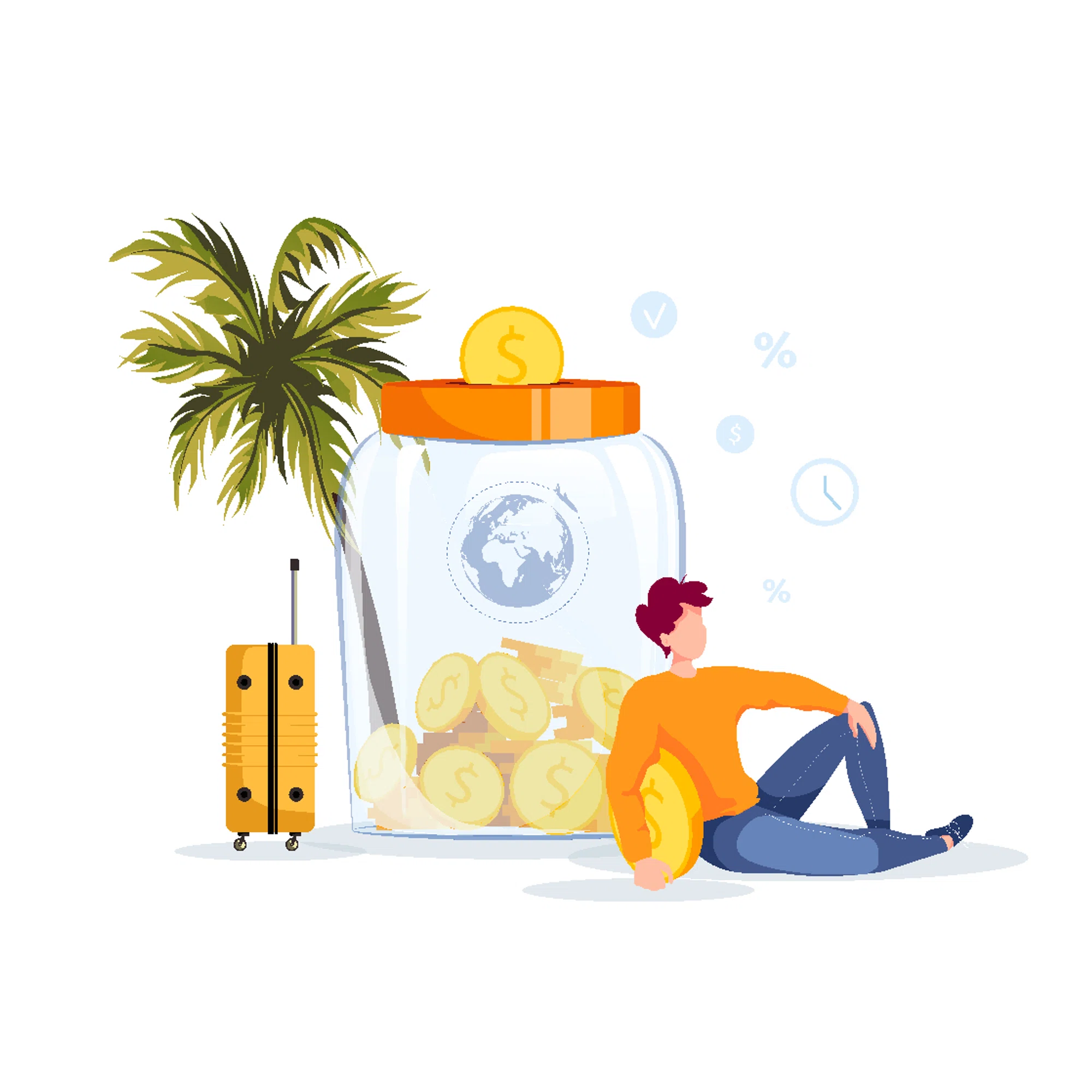 Illustration of money saving jar. Using the best online shopping website enables shoppers to save on and afford travel.