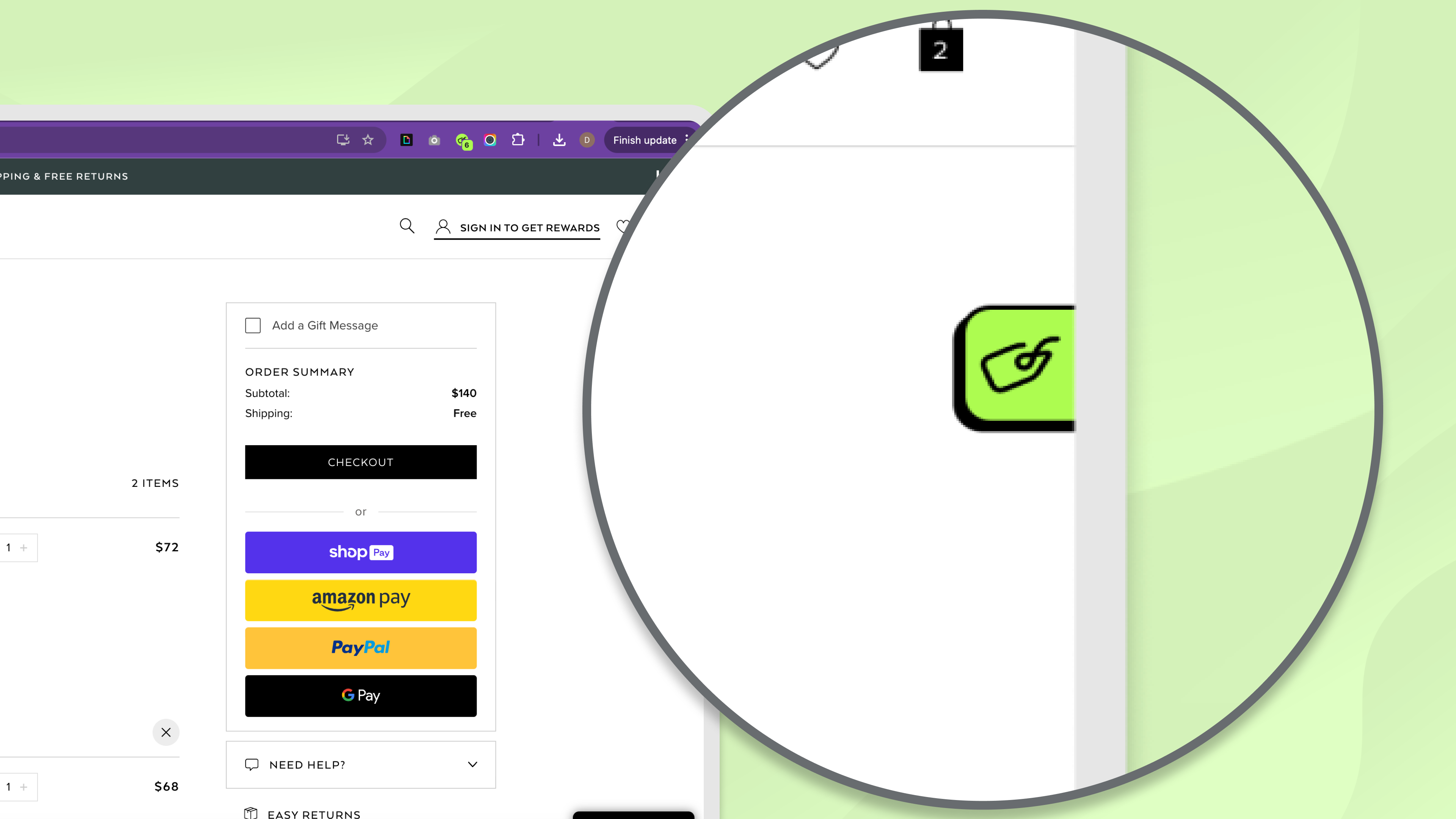 Green tag extension ribbon for SimplyCodes